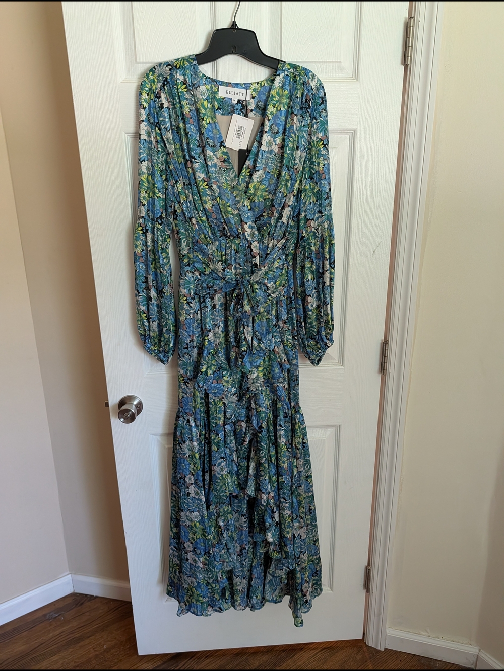 Elliatt Green and Blue Floral Wrap Maxi Dress